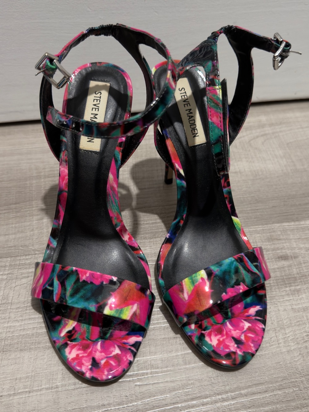 Steve Madden Floral Pink Multi Ankle Strap Heels
